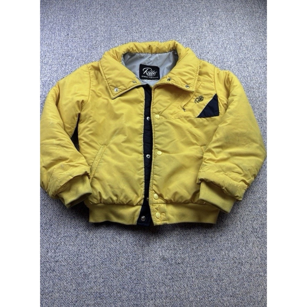 Vtg Roffe Skiwear Kids Puffer Jacket Yellow USA Made 70s 80s Youth Ski